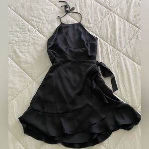 Abercrombie & Fitch Black Satin Wrap Mini Dress Size S Waist Tie Open Back